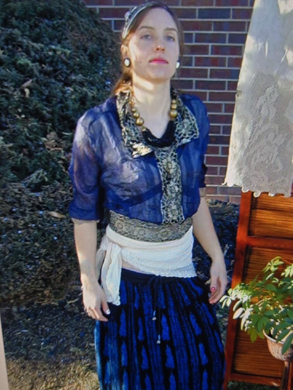 Antique Navy Sheer Tunic with Gold Lace Accents